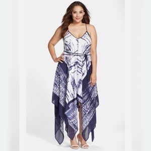 Lovely, blue and white Adrianna Papell handkerchief dress